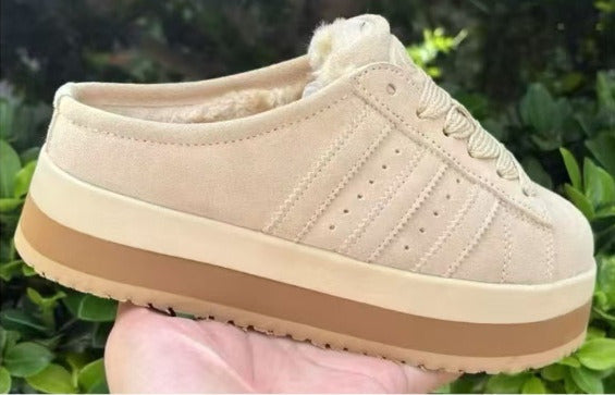 Women's casual fleece-lined platform slippers