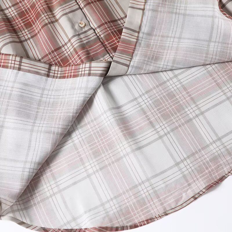 Women's new fashion long sleeved stand collar plaid printed shirt