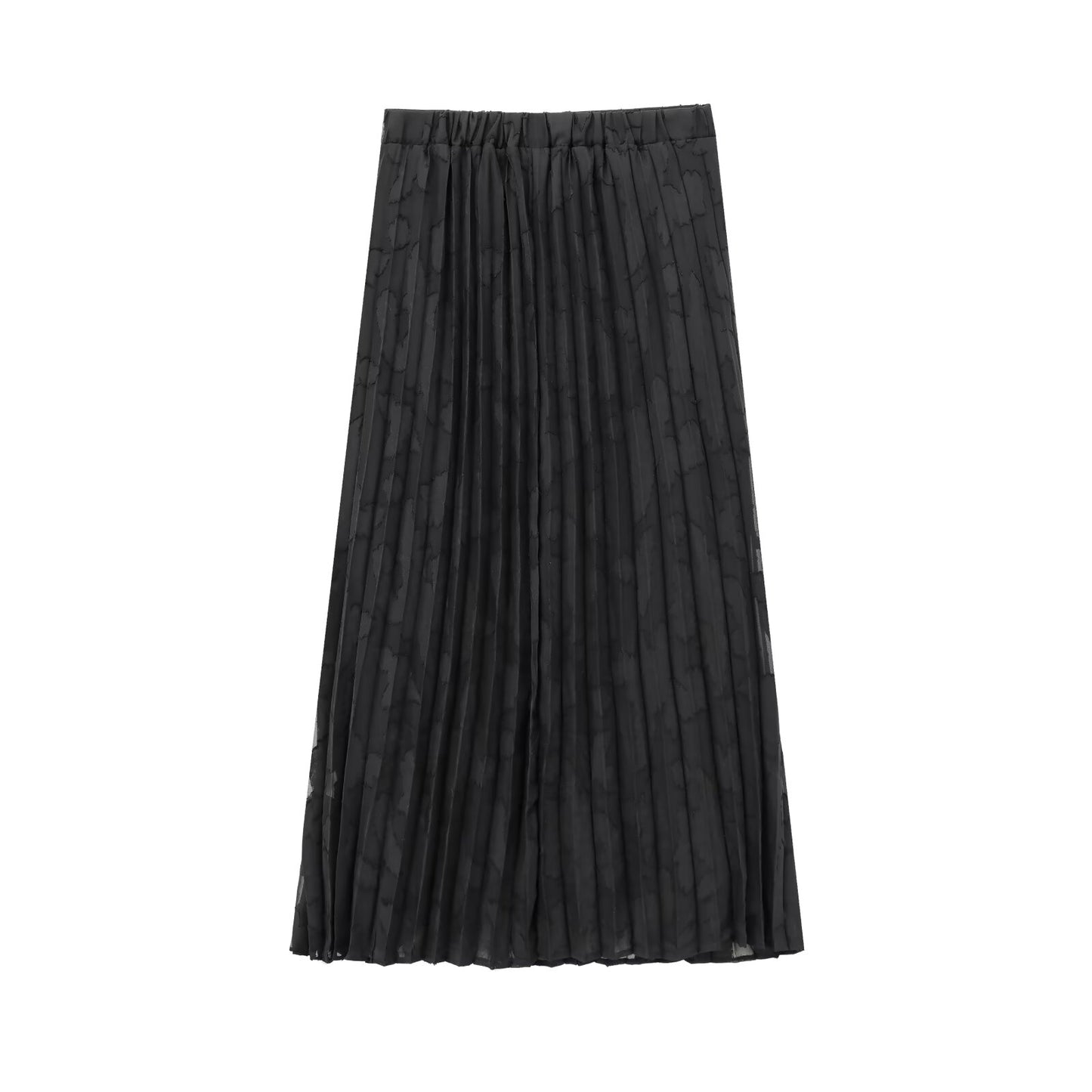 Women's new fashion printed semi transparent pleated shirt+Skirts suit