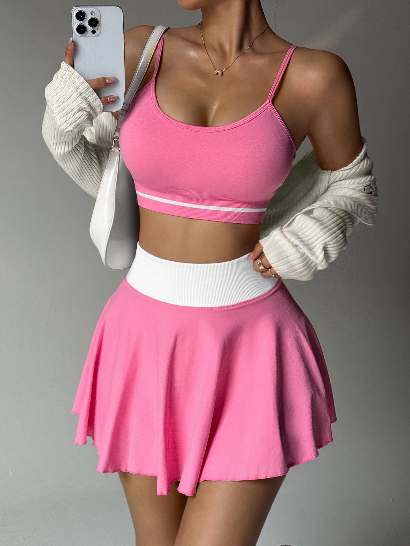 Women's New Fashion Joker Seamless Yoga Suit Shock-proof Running Bra Anti-exposure Fitness Tennis Skirt