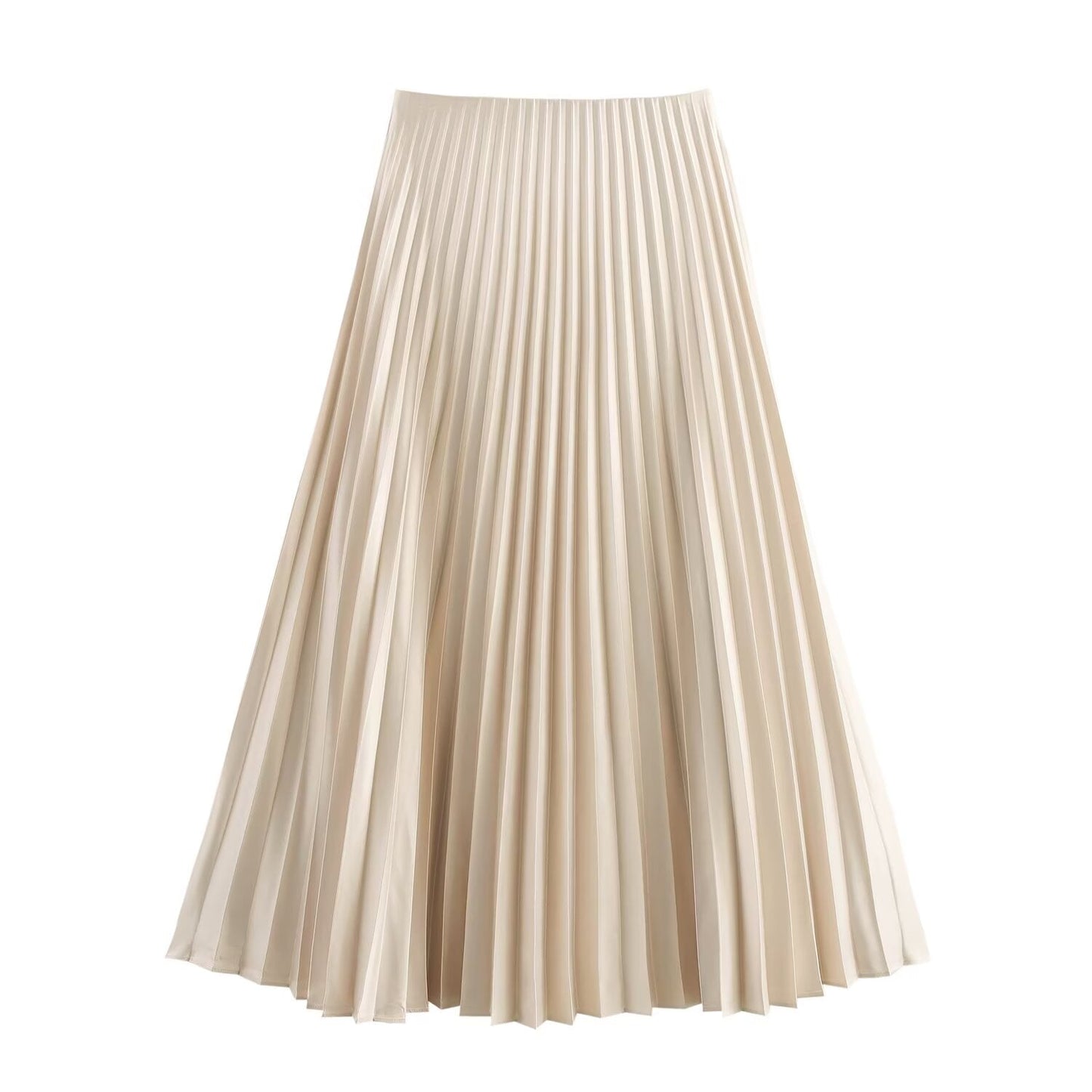 Women's new fashion loose satin texture MIDI skirt casual versatile pleated MIDI skirt retro mid waist side zipper women's skirt Mujer
