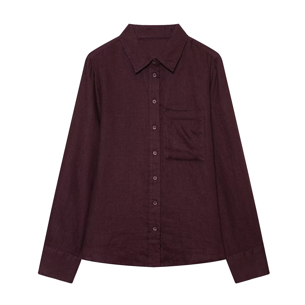 Women's linen blended linen long sleeved shirt