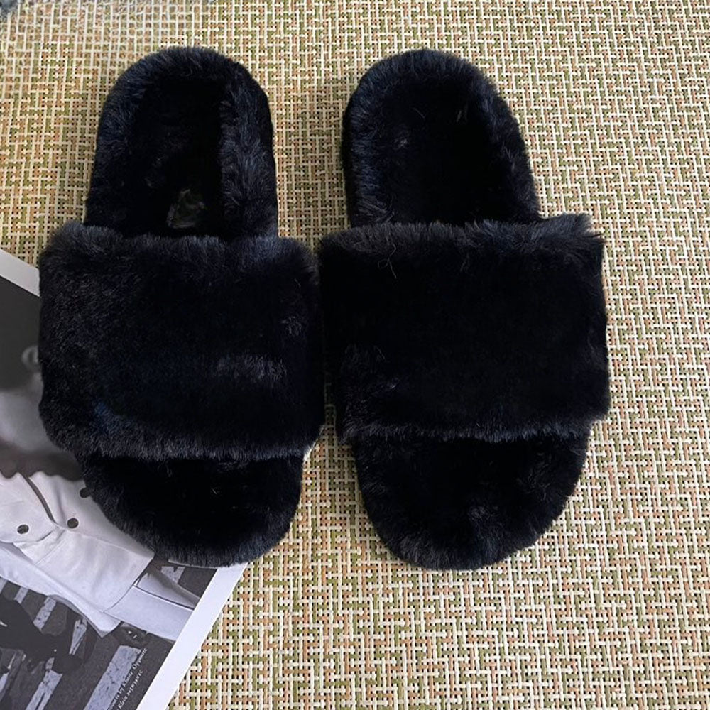 Women's new diamond-studded fur slippers