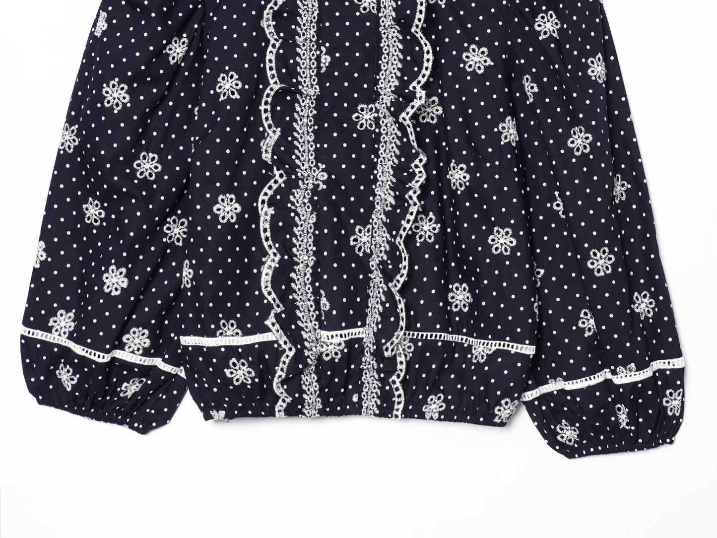 Women's hollowed out embroidered polka dot shirt