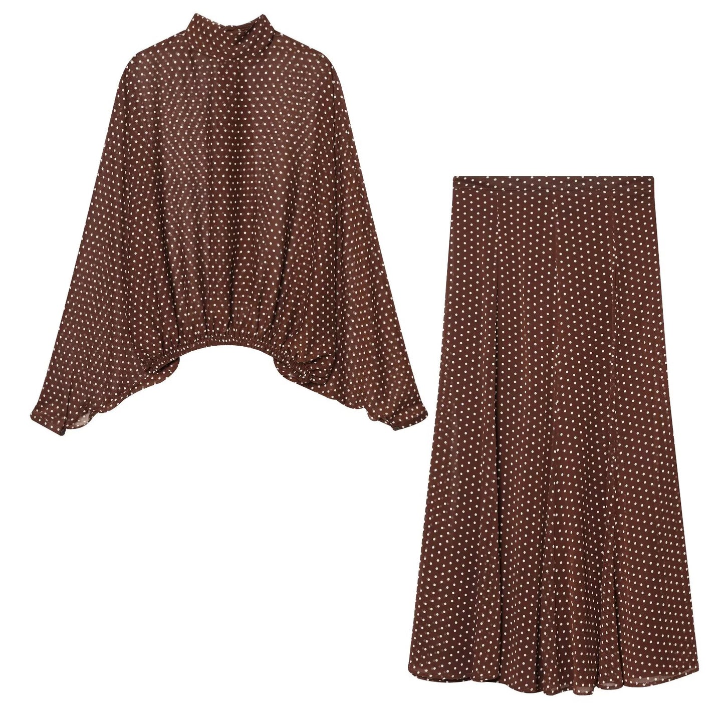 suit Women's 2 pieces bow decoration polka dot shirt+Skirts