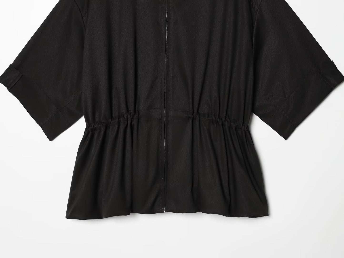 Women's O-Neck zipper short sleeved puffy Coat