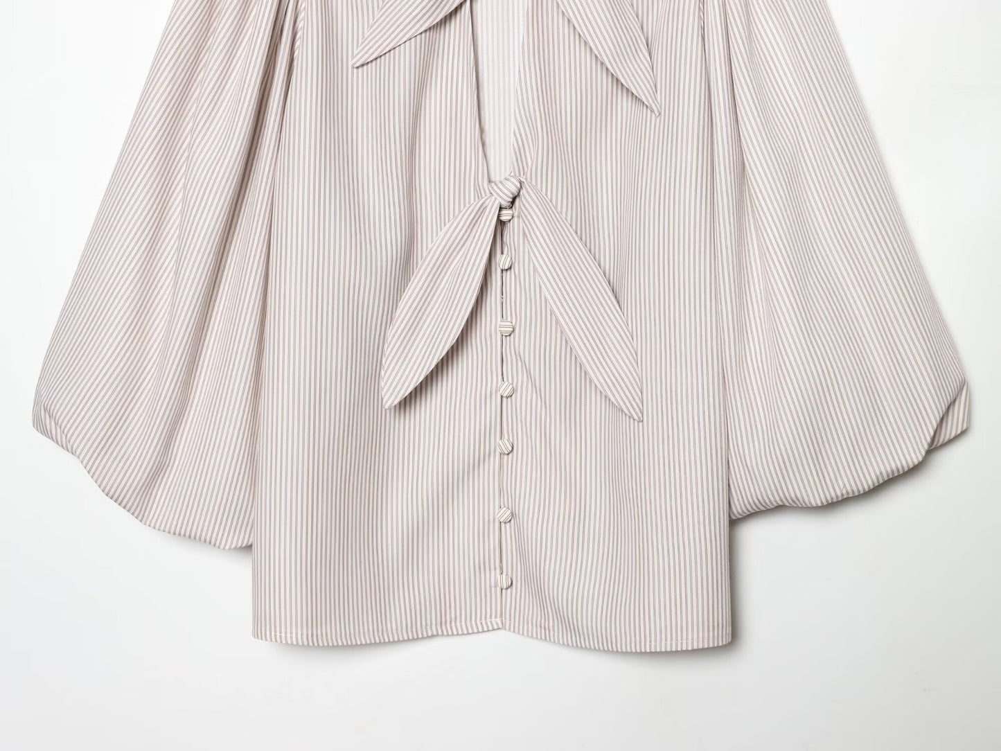 Women's bow decoration hollow striped shirt