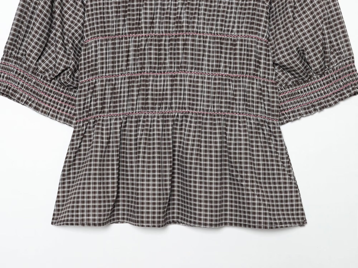 Women's short pleated plaid shirt