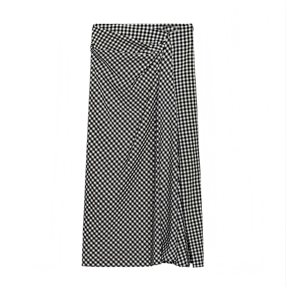 Women's pleated decorative plaid MIDI skirt