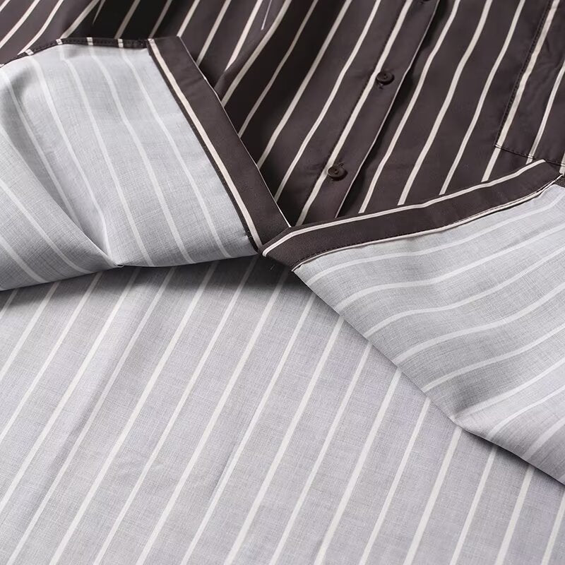 Women's new fashion loose single breasted vertical striped shirt