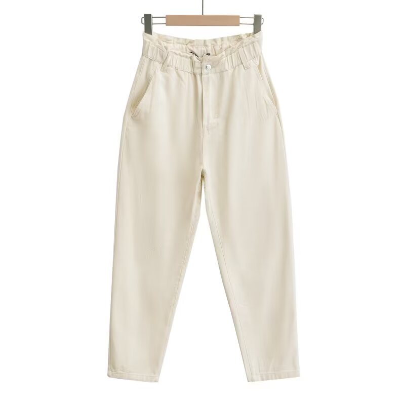 Women's casual high waisted paper bag style jeans