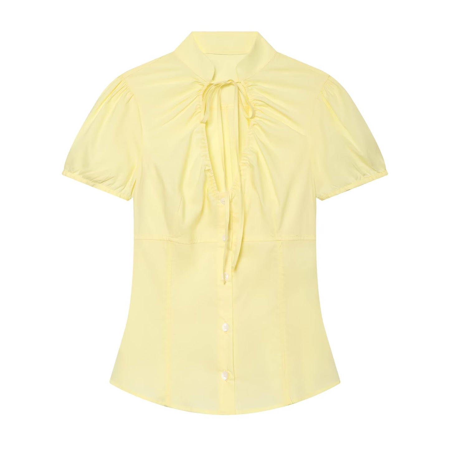 Women's bow decoration pleated poplin top