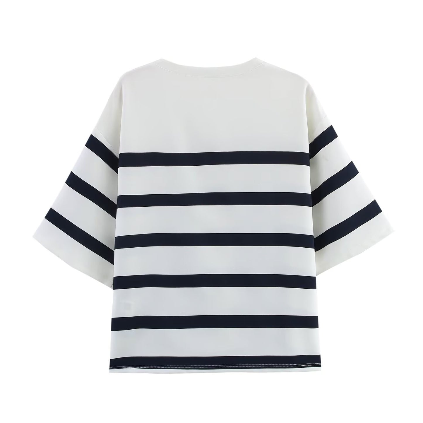 set woman 2 pieces2025 Fashion Striped short-sleeved Tops Vintage Female + high waist shorts Women's suit
