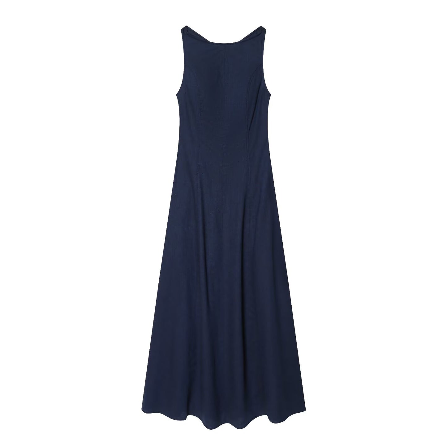 Women's backless linen blended MIDI dress