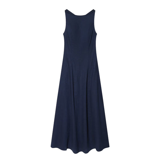 Women's backless linen blended MIDI dress