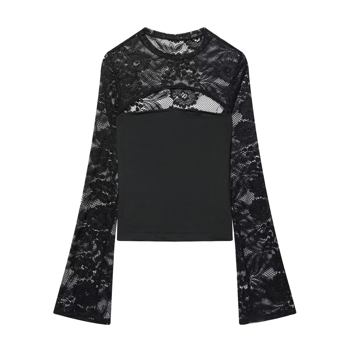 Women's lace patchwork hollow flared sleeve top