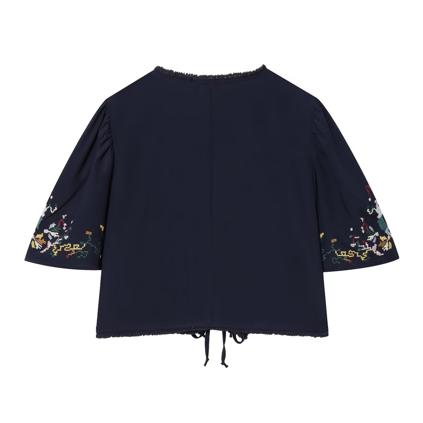 Women's floral embroidery short V-neck top
