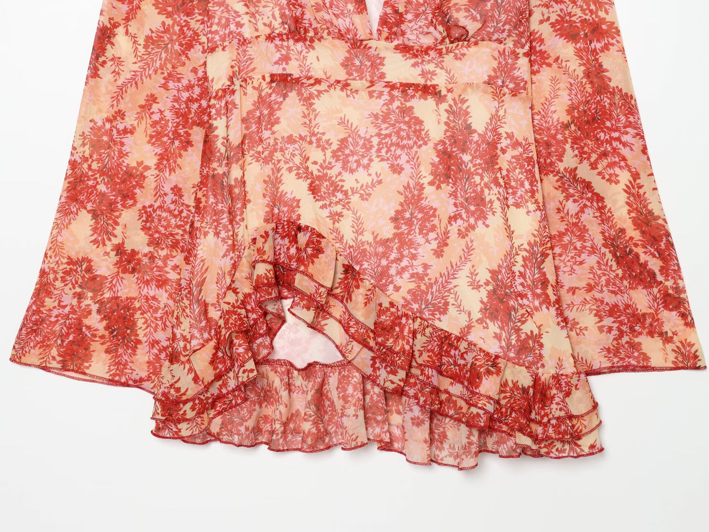 Women's V-neck printed ruffle mini dress