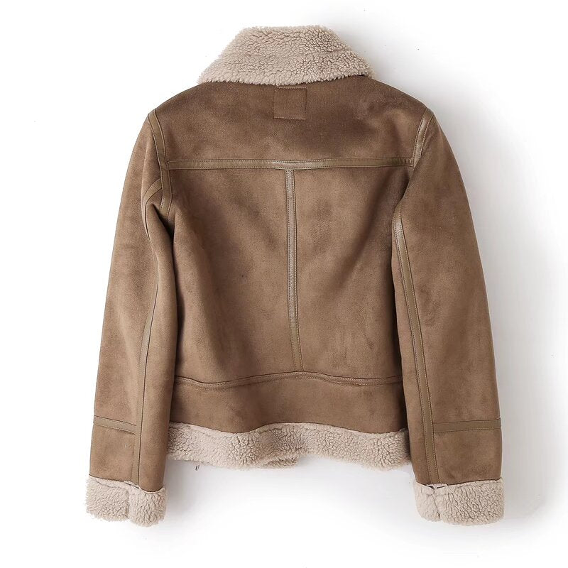 Women's with Belt double-sided Fur Faux Leather jacket Coat