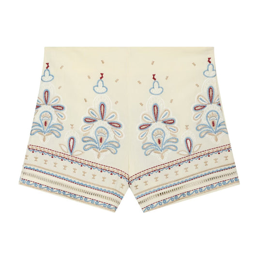 Women's embroidered linen blend shorts