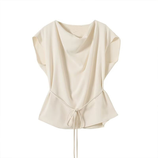 Women's New Fashion With Belt Swinging Collar Raglan Sleeve Shirt