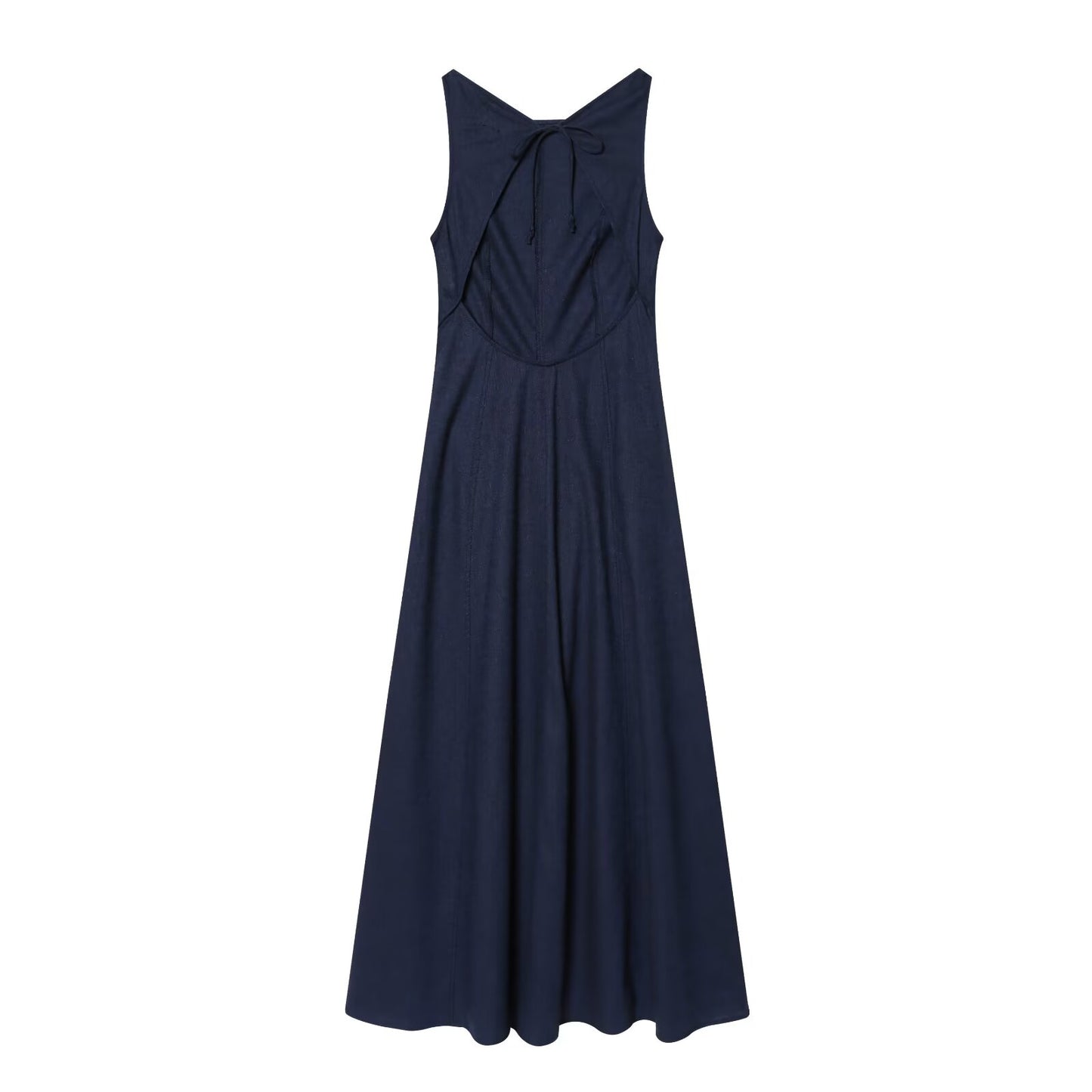 Women's backless linen blended MIDI dress