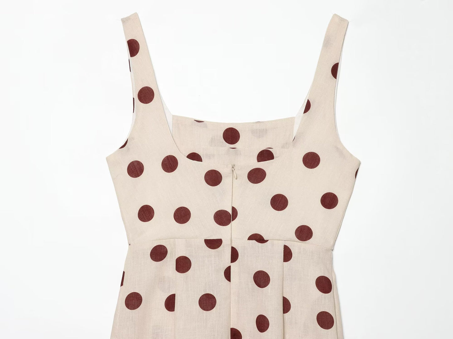 Women's polka dot linen blended MIDI dress
