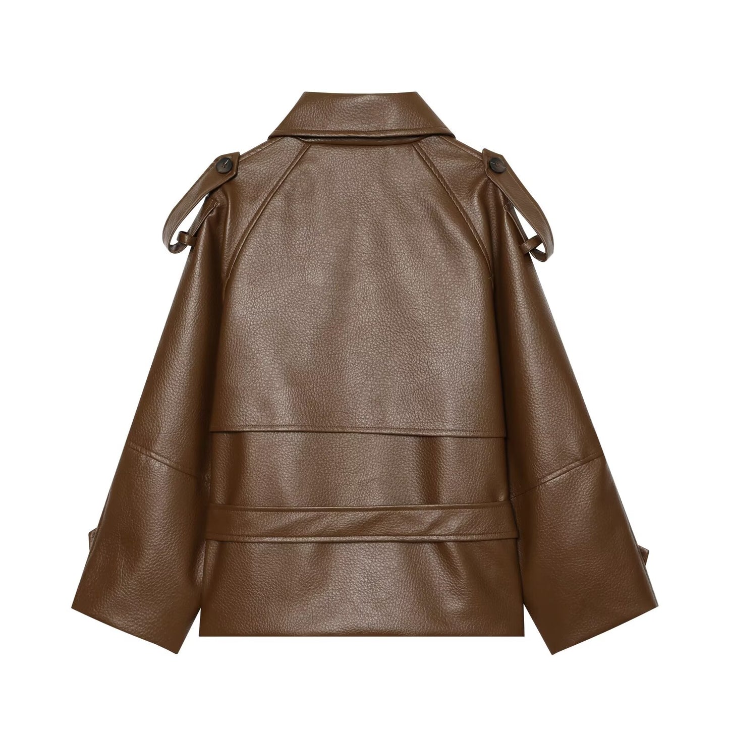 Women's waist belt imitation leather windbreaker jacket