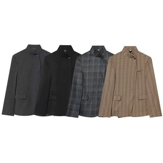 Women's new casual stand collar Button-up Blazer Coat