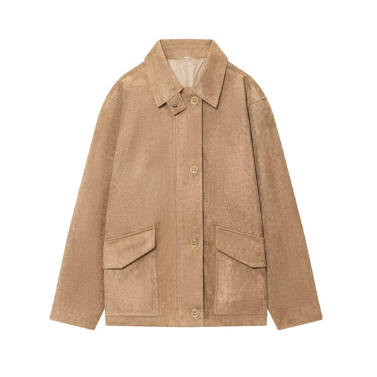 Women's 2025 new fashion suede texture lapel faux leather Coat