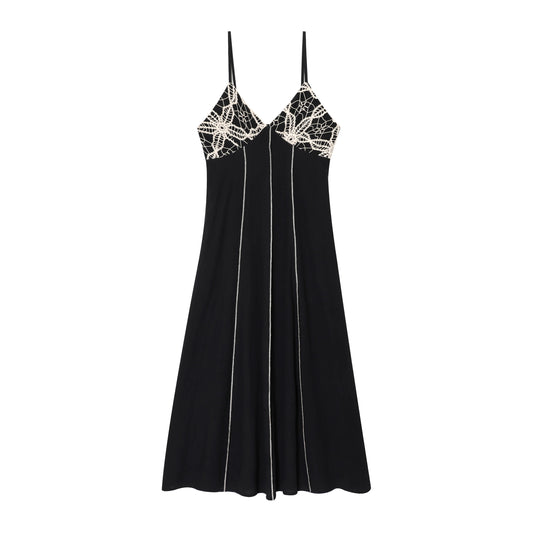 Women's New Fashion Tight Embroidered suspender Midi Dress