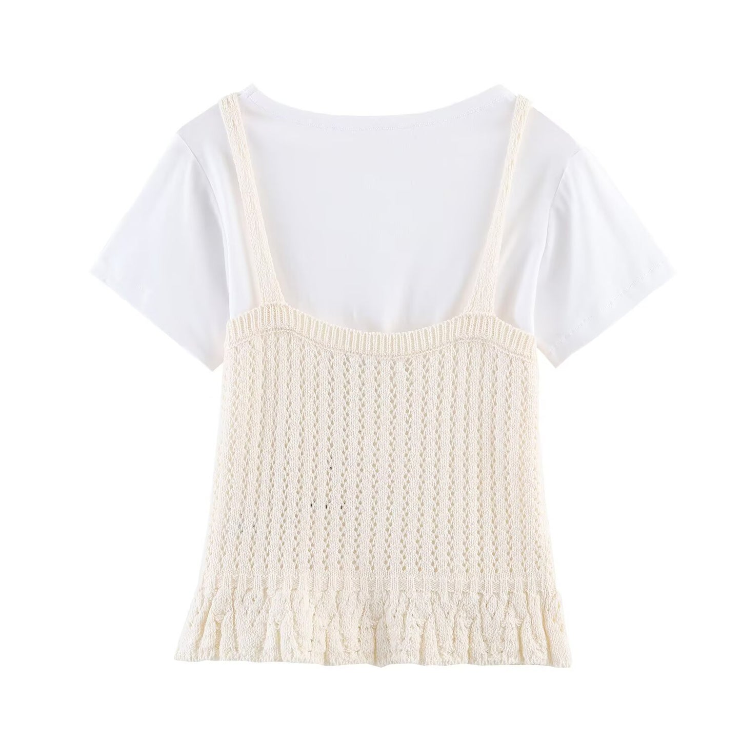 Women's casual hollow texture two-piece style knitted top