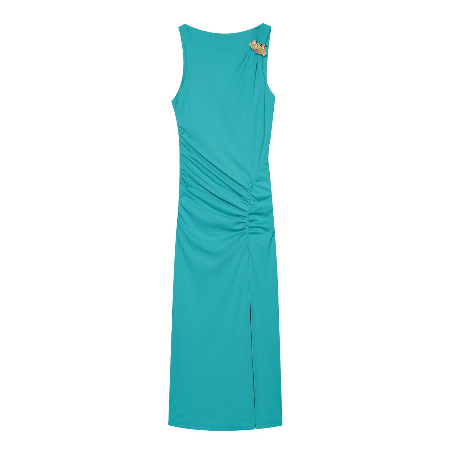 Women's slit design pleated Midi dress