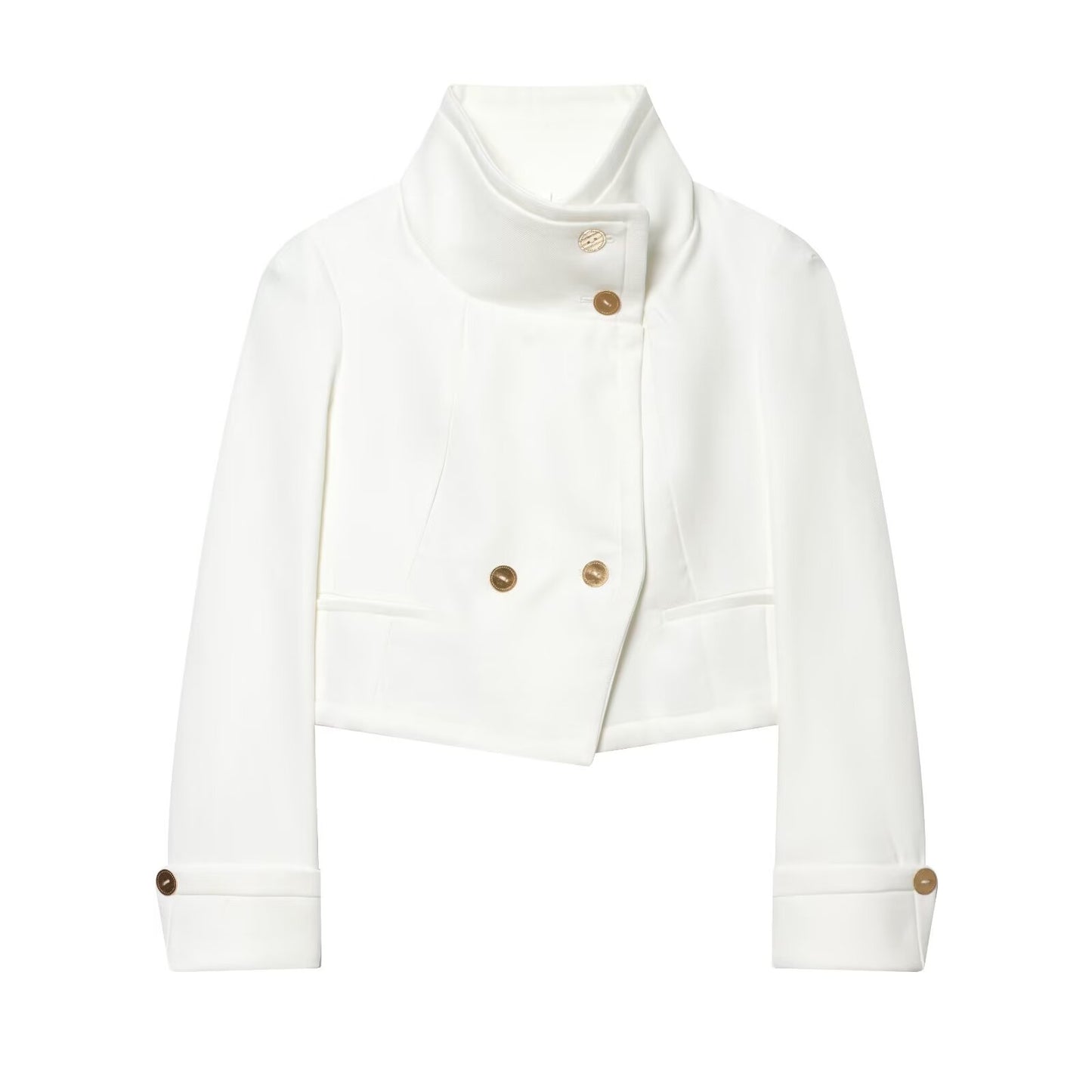 Women's spliced stand collar short jacket