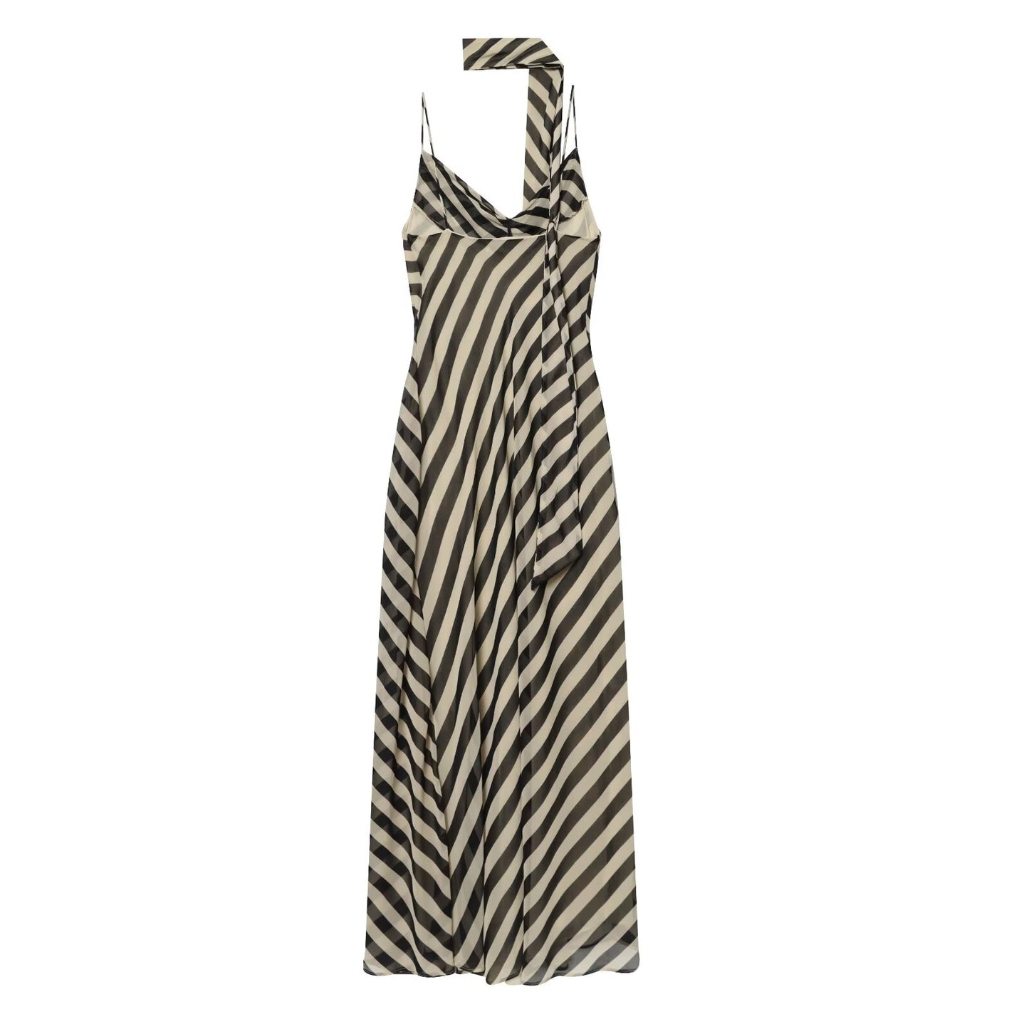 Women's ribbon decoration striped Swing collar dress
