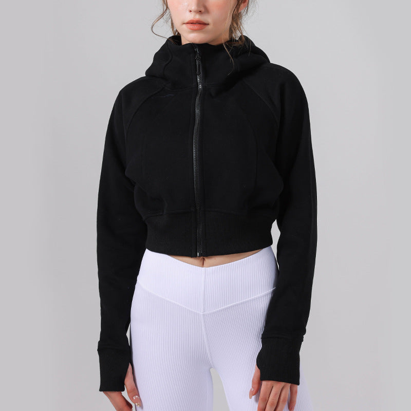 Women's new Joker hooded fitness jacket plus velvet warm loose coat