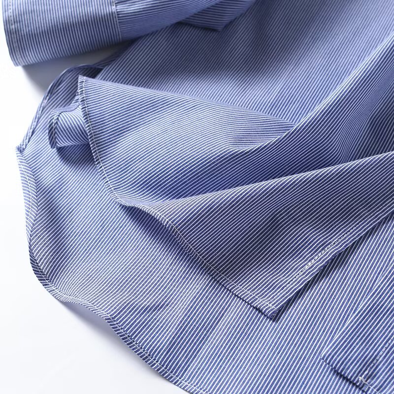Women's ruffled high neck cotton striped shirt