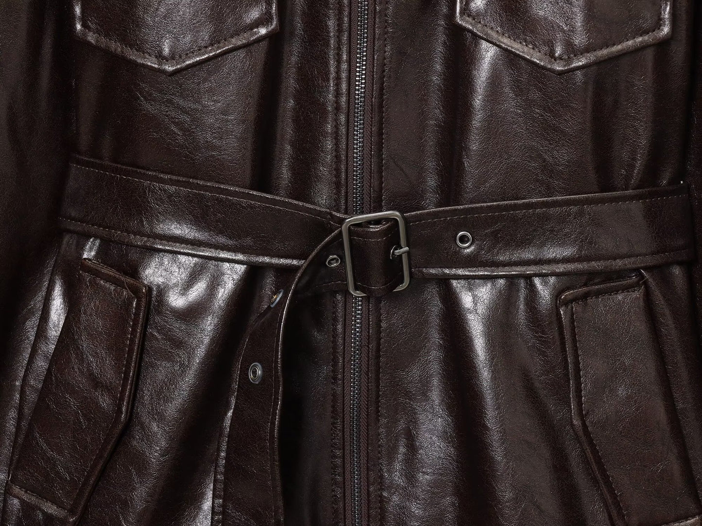 Women's with Belt Fur Faux Leather effect jacket Coat