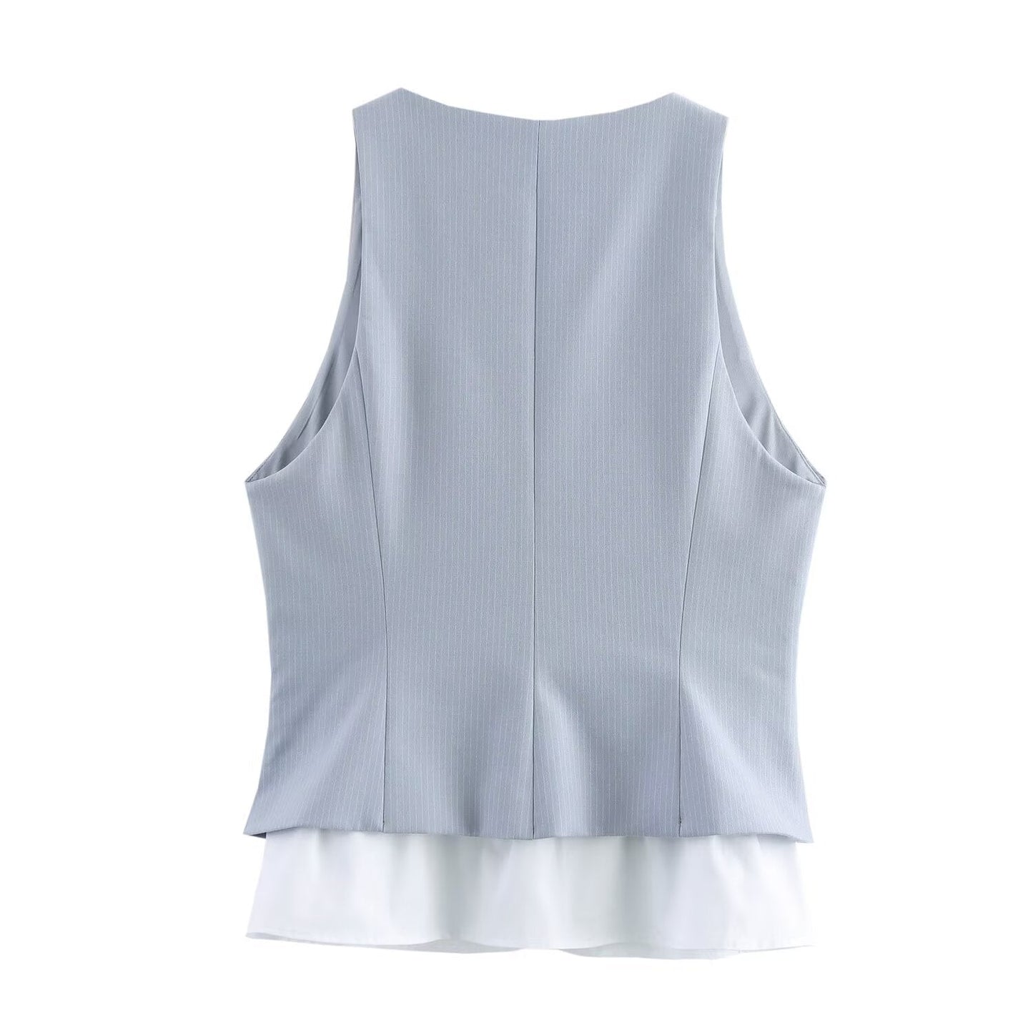 Women's 2025 new fashion slim fit short style spliced striped vest style top retro V Neck sleeveless women's vest chic top