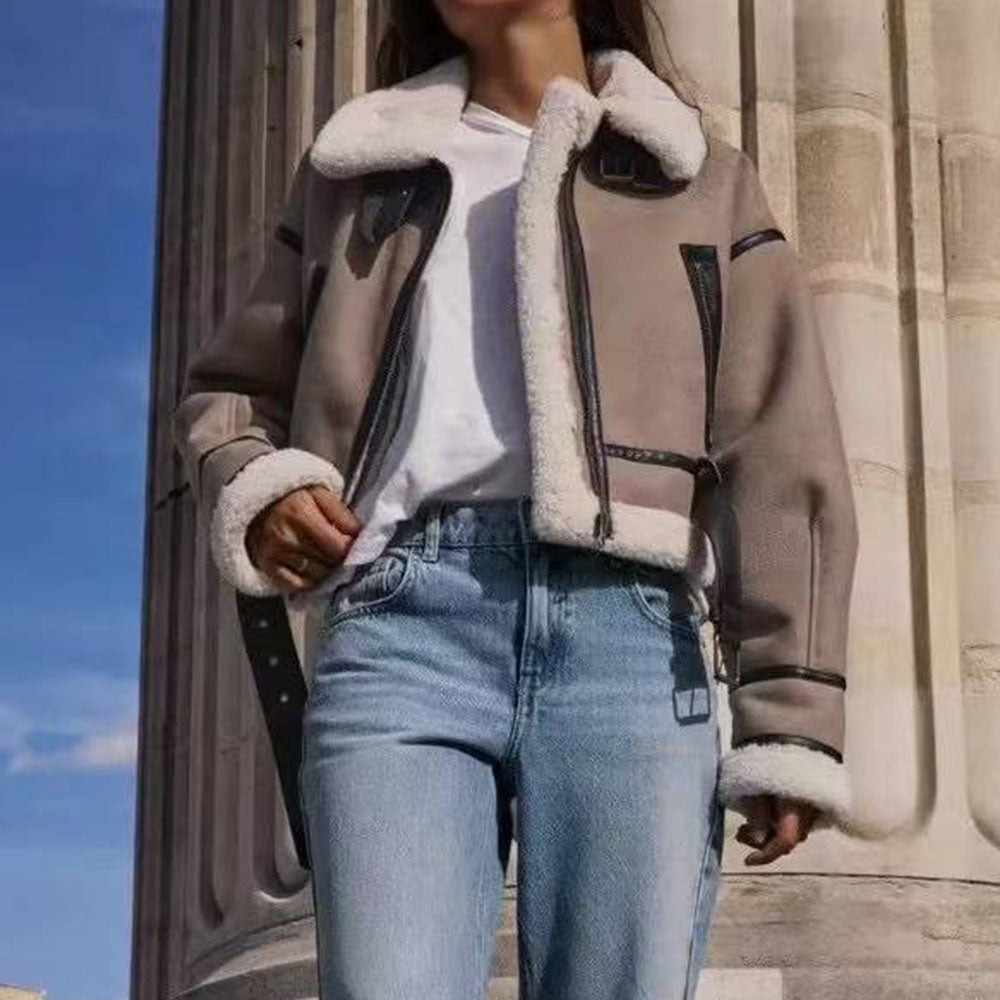 Women's new autumn and winter fur zipper short coat