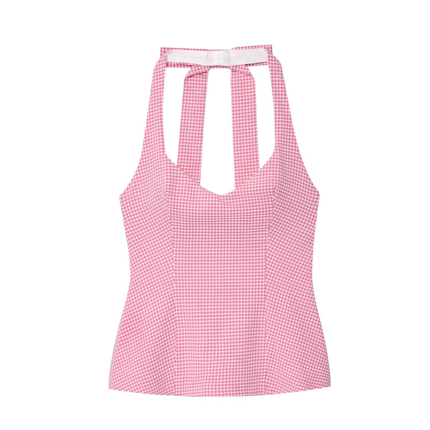 Women's new fashion back bow decoration tight hanging neck top