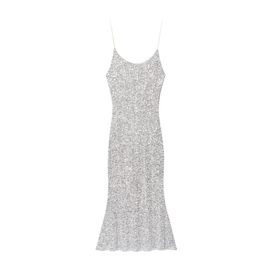 Women's New Fashion Bead Decoration Underwear Style suspender Midi Dress