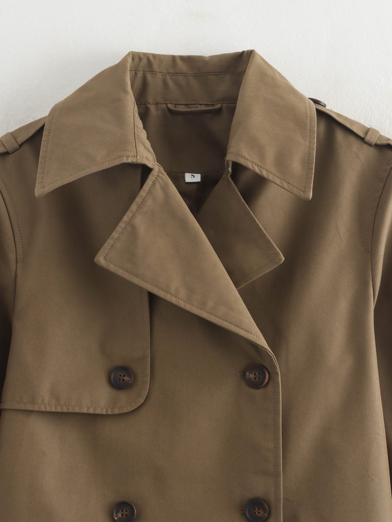 Women's New Fashion Short Double breasted Lapel Windbreaker Coat