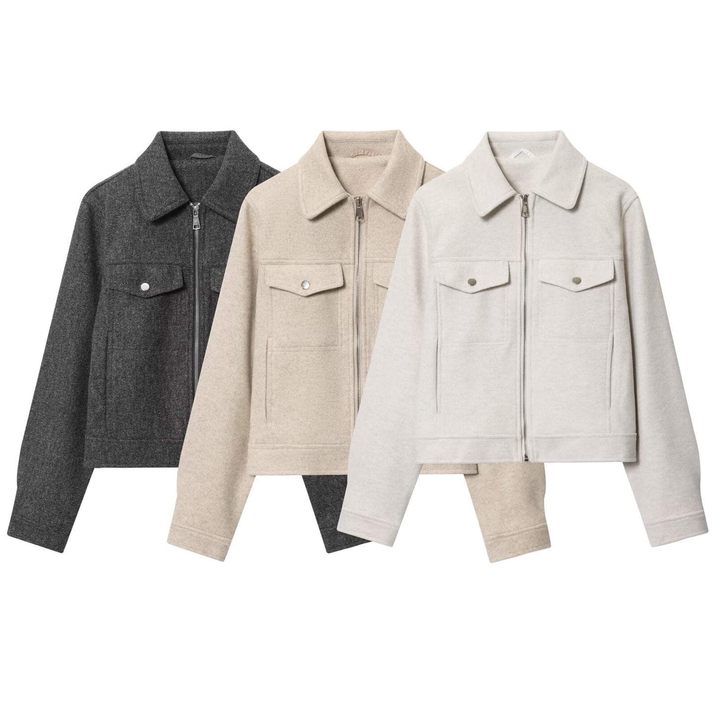 Women's new fashion long sleeved soft textured zipper jacket Coat