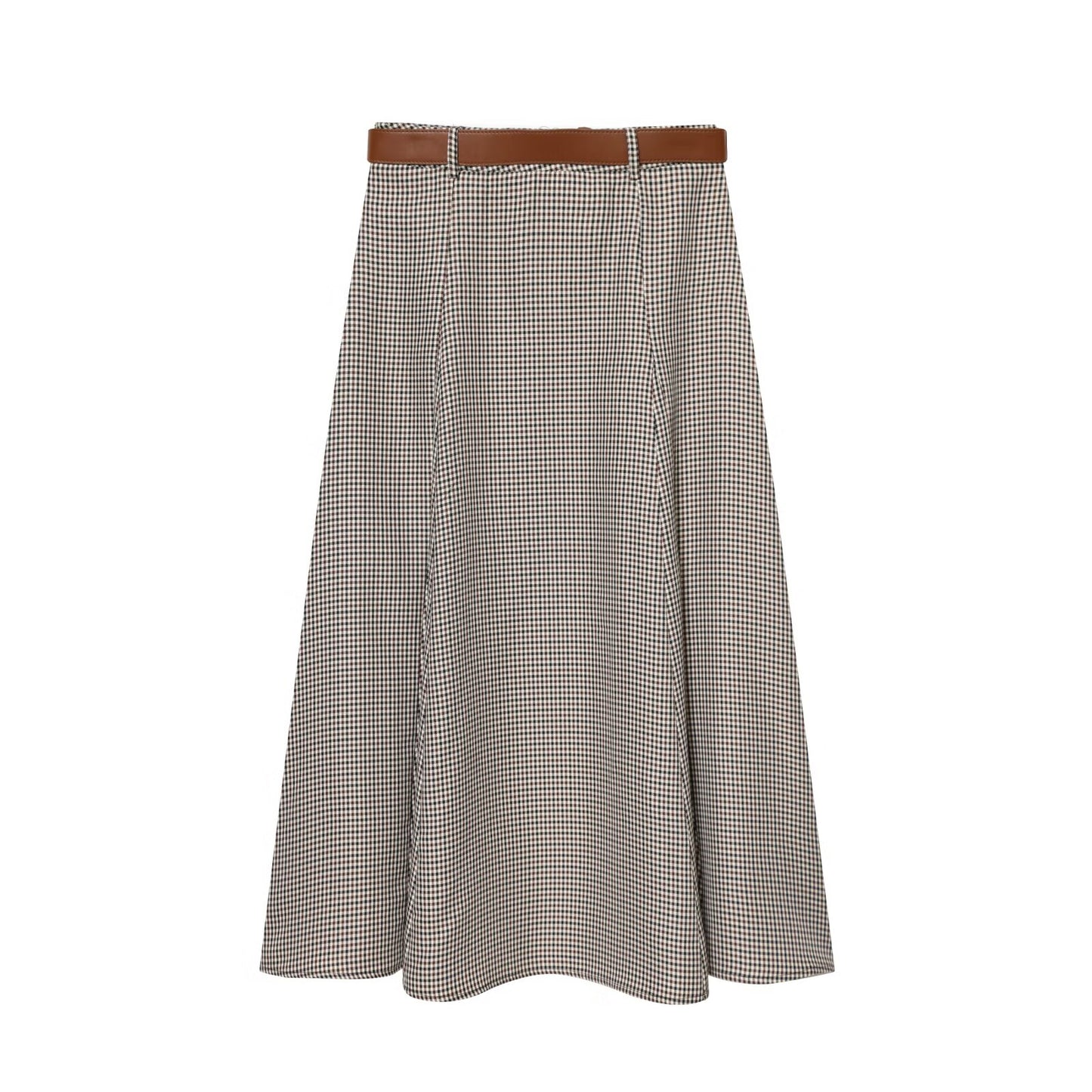 Women's with Belt cape style checkered Midi skirt