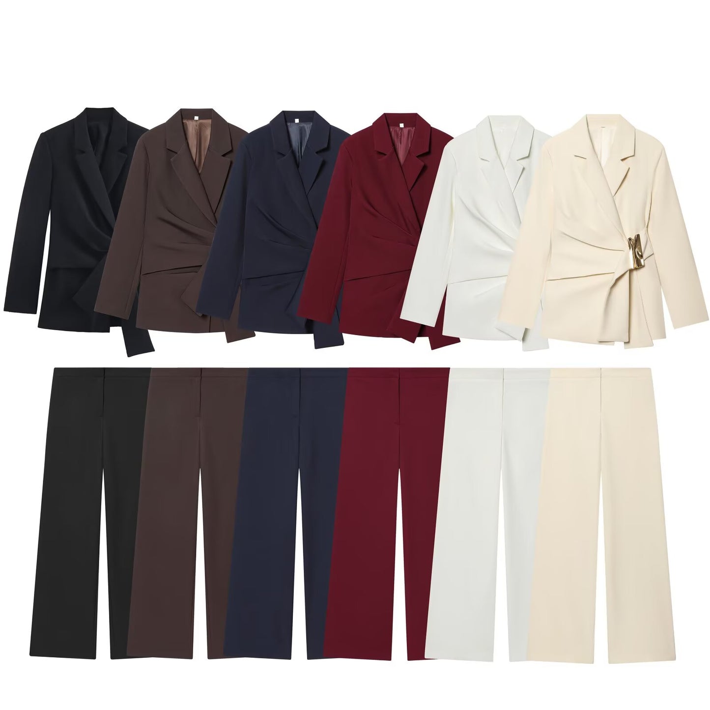 suit Women's 2 pieces Metal buckle decoration Blazer Coat +Pants