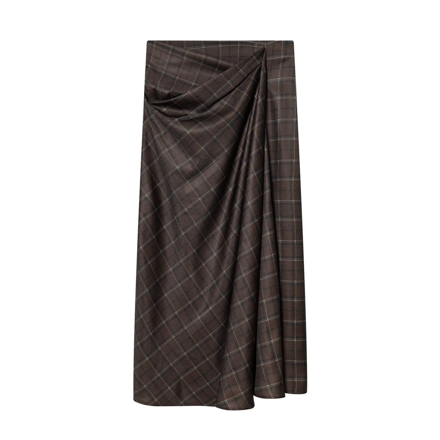 Women's pleated decorative plaid MIDI skirt