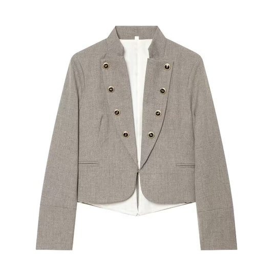 Women's flip button decoration slim Blazer Coat