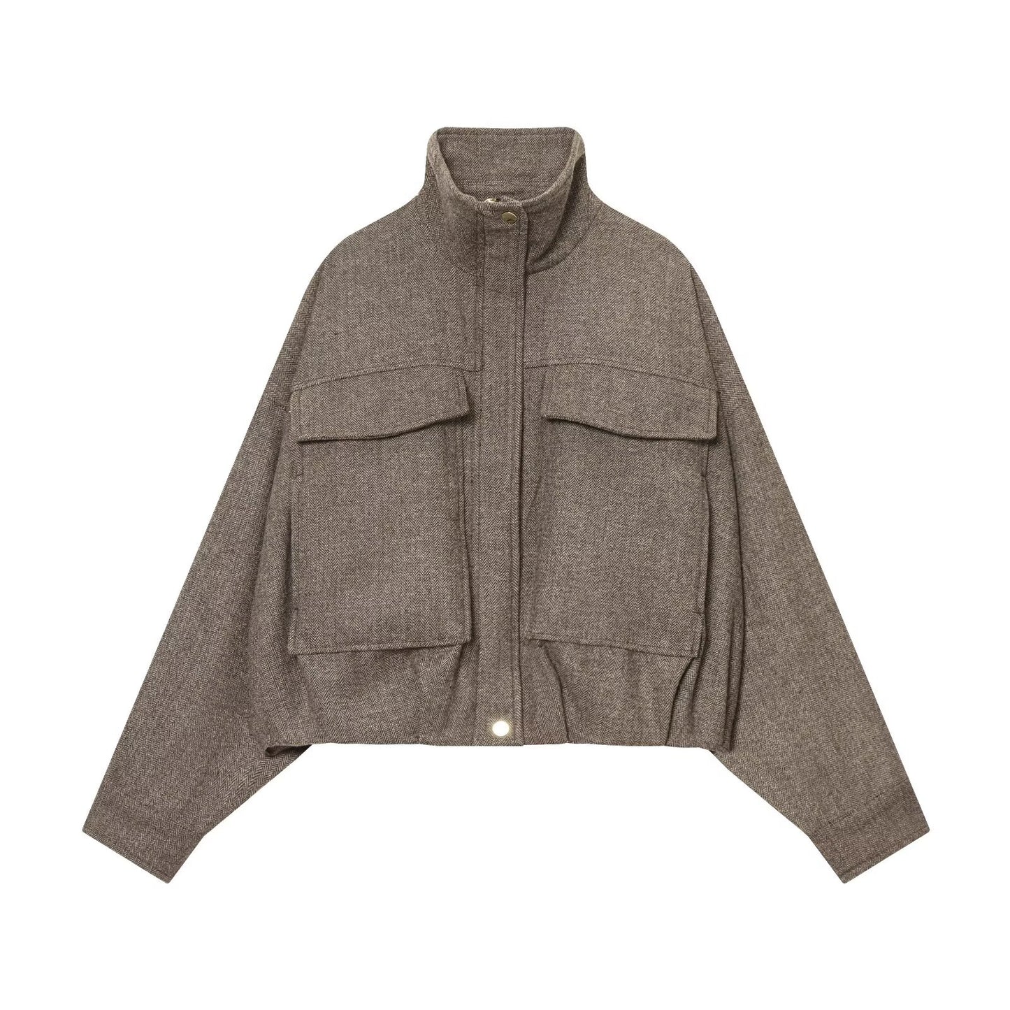 Women's casual stand collar herringbone pattern pilot jacket Coat