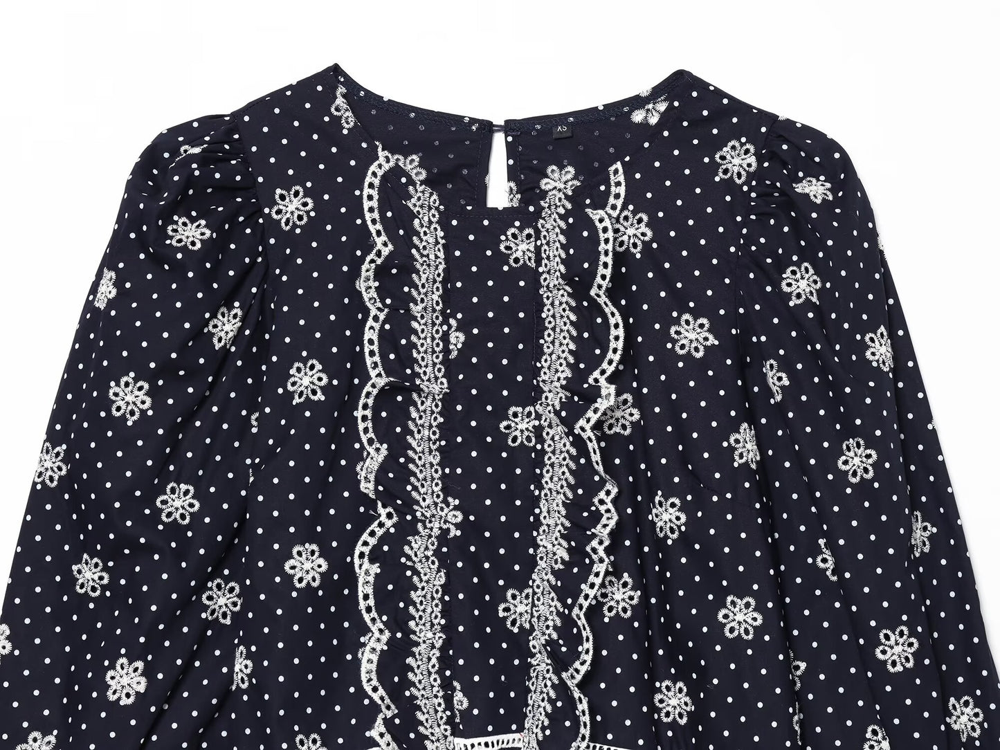 Women's hollowed out embroidered polka dot shirt